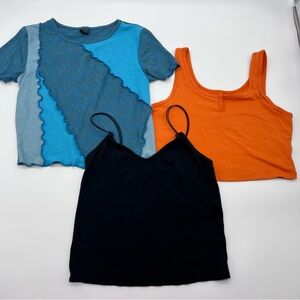 Lot of 3 Wild Fable Blue and Orange Short Sleeve Tees/Tank/Cami Crop Tops- XS/S